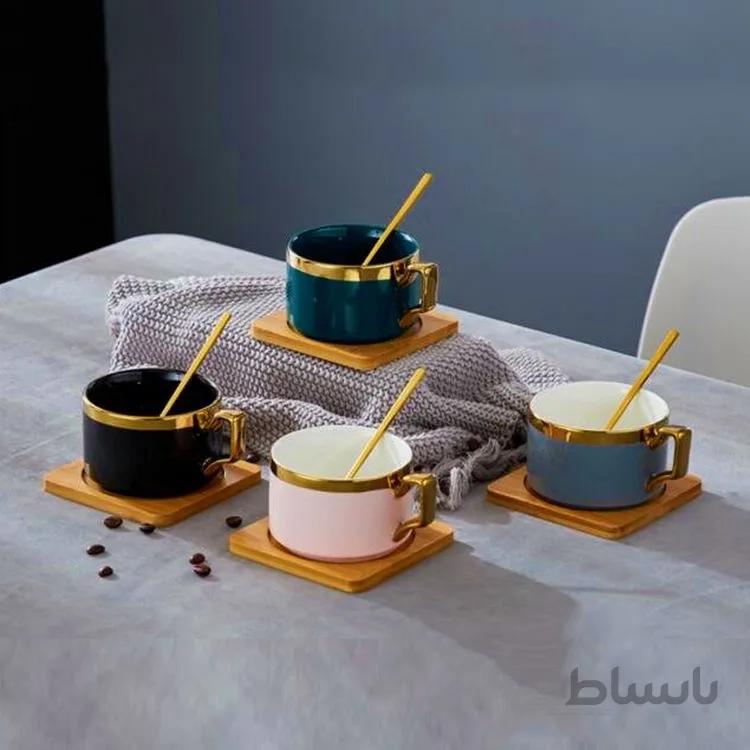 ست فنجان سرامیکی با زیره بامبو طوسی کد۲۱۴