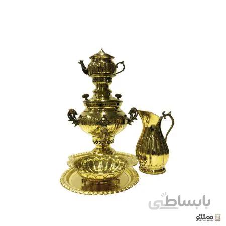 سرویس سماور ذغالی برنجی 5 پارچه توپی چکش کاری
Brass charcoal samovar service with 5 hammered ball cloths