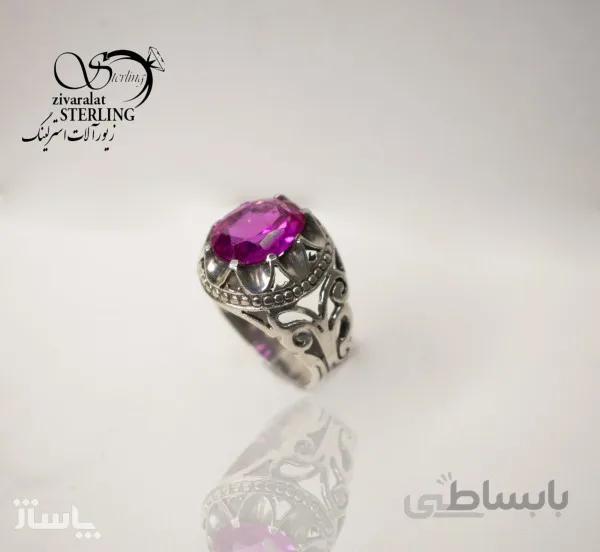 انگشتر نقره مردانه با سنگ یاقوت سرخ صنعتی کد 643226