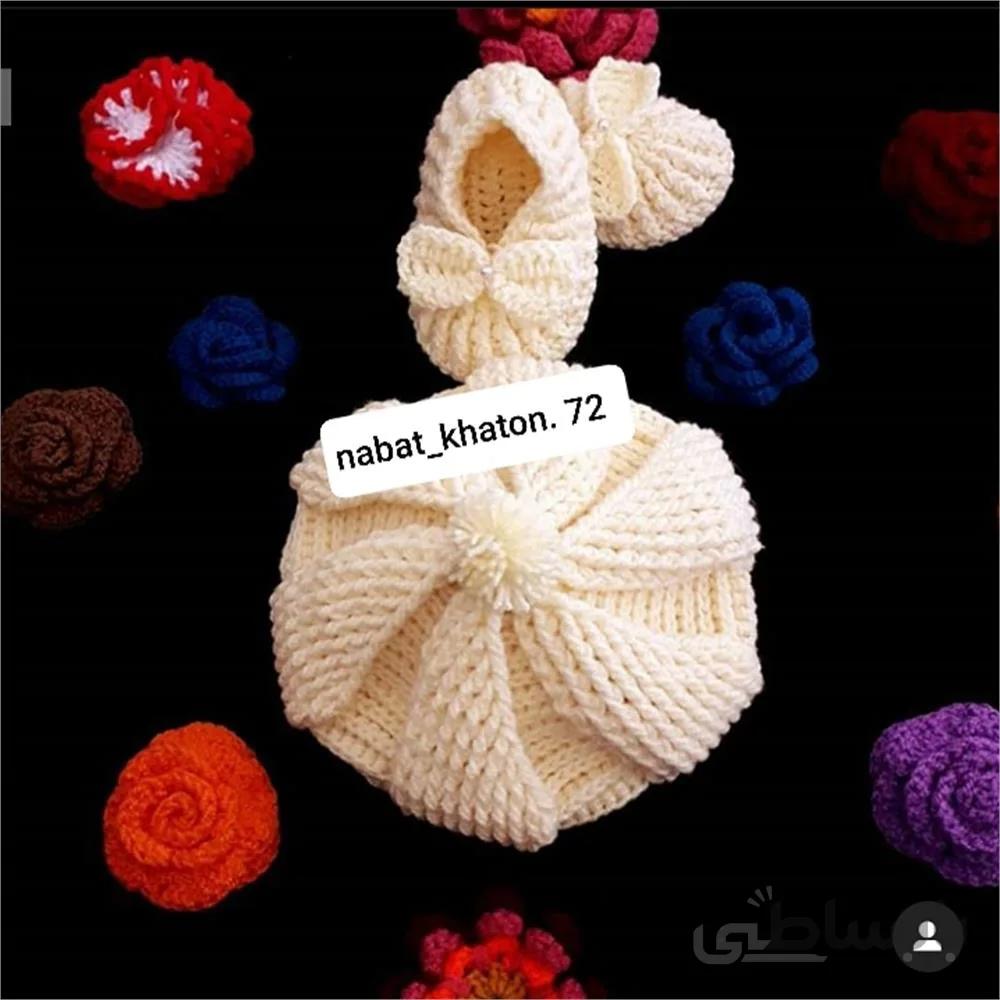 ست کلاه و پاپوش نوزادی دستساز ا Set of handmade baby hats and slippers