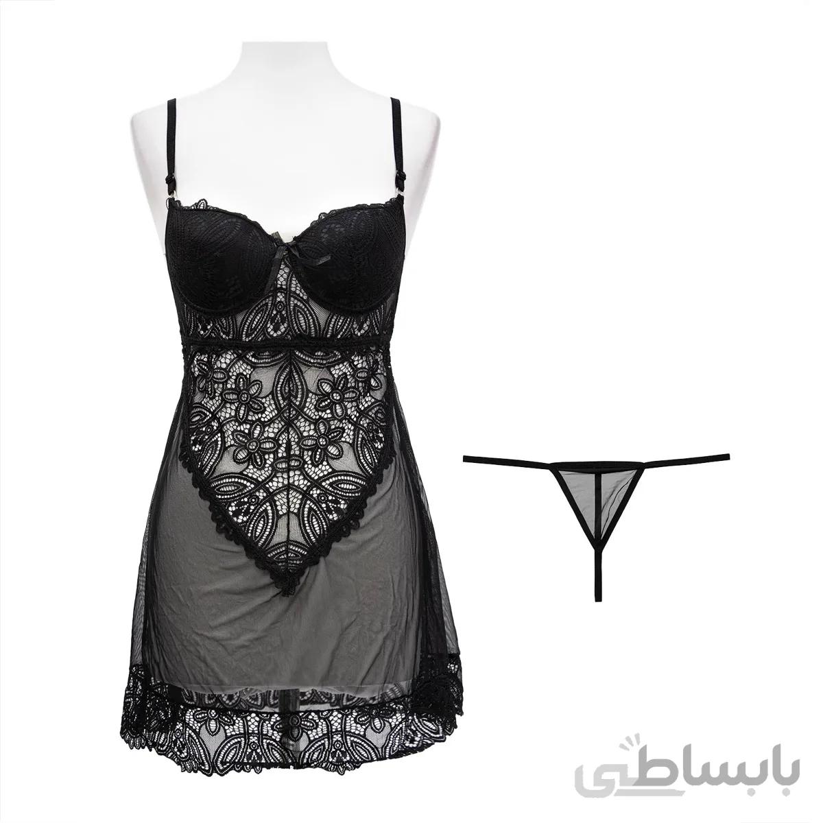 لباس خواب کاپدار دامن گیپور گلدار ارکان 6204