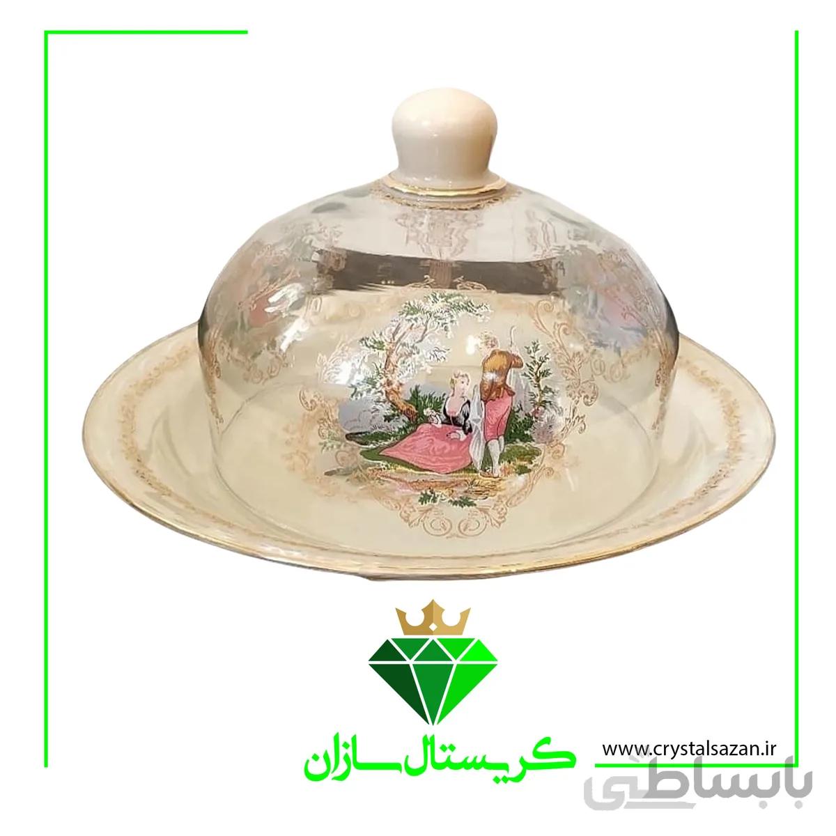 کیک خوری درب دار مدل رومنس کریستال سازان شیری رنگ کد k1268 g