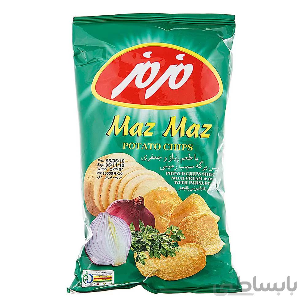 چیپس با طعم پیاز و جعفری 60 گرمی مزمز ا چیپس با طعم پیاز و جعفری 60 گرمی مزمز