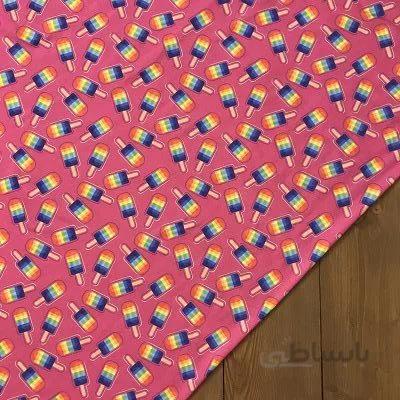 پارچه تریکو طرح بستنی رنگ صورتی کد 1711