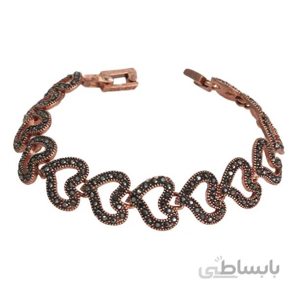دستبند مسی لاکچری با نگین مارکازیت اصل طرح قلب کد JW303