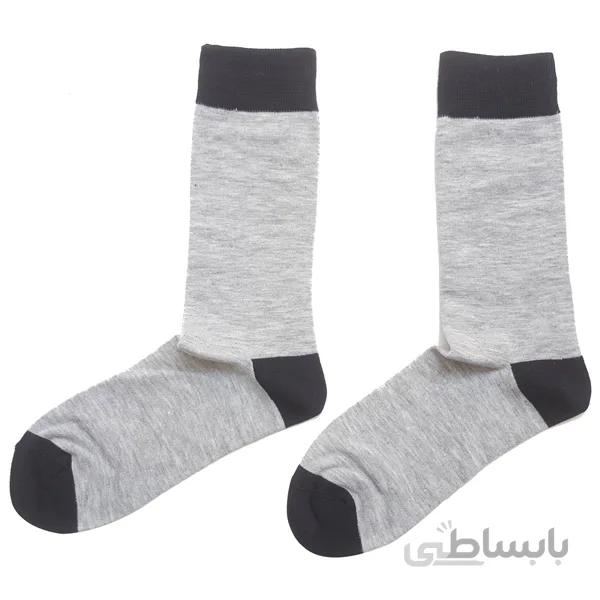 جوراب ساده مردانه طوسی رنگ با پاشنه و پنجه سرمه ای کد PH109