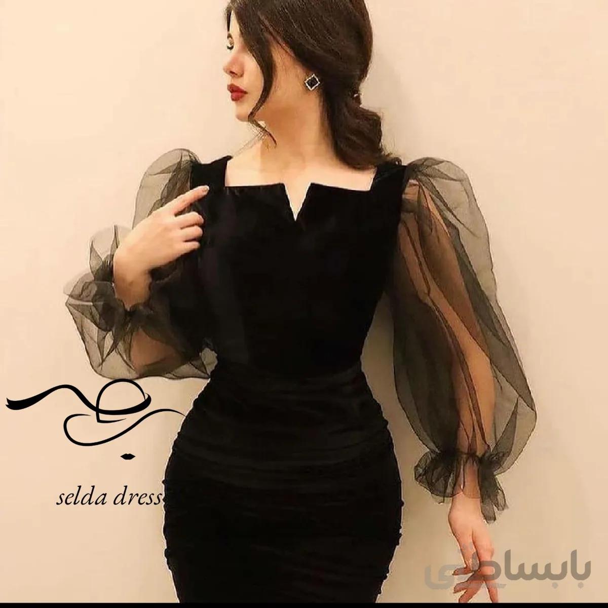 لباس مجلسی کوتاه شیک مخمل زیبا ۱۲۳۰ - مشکی / ۳۴ ا 1230