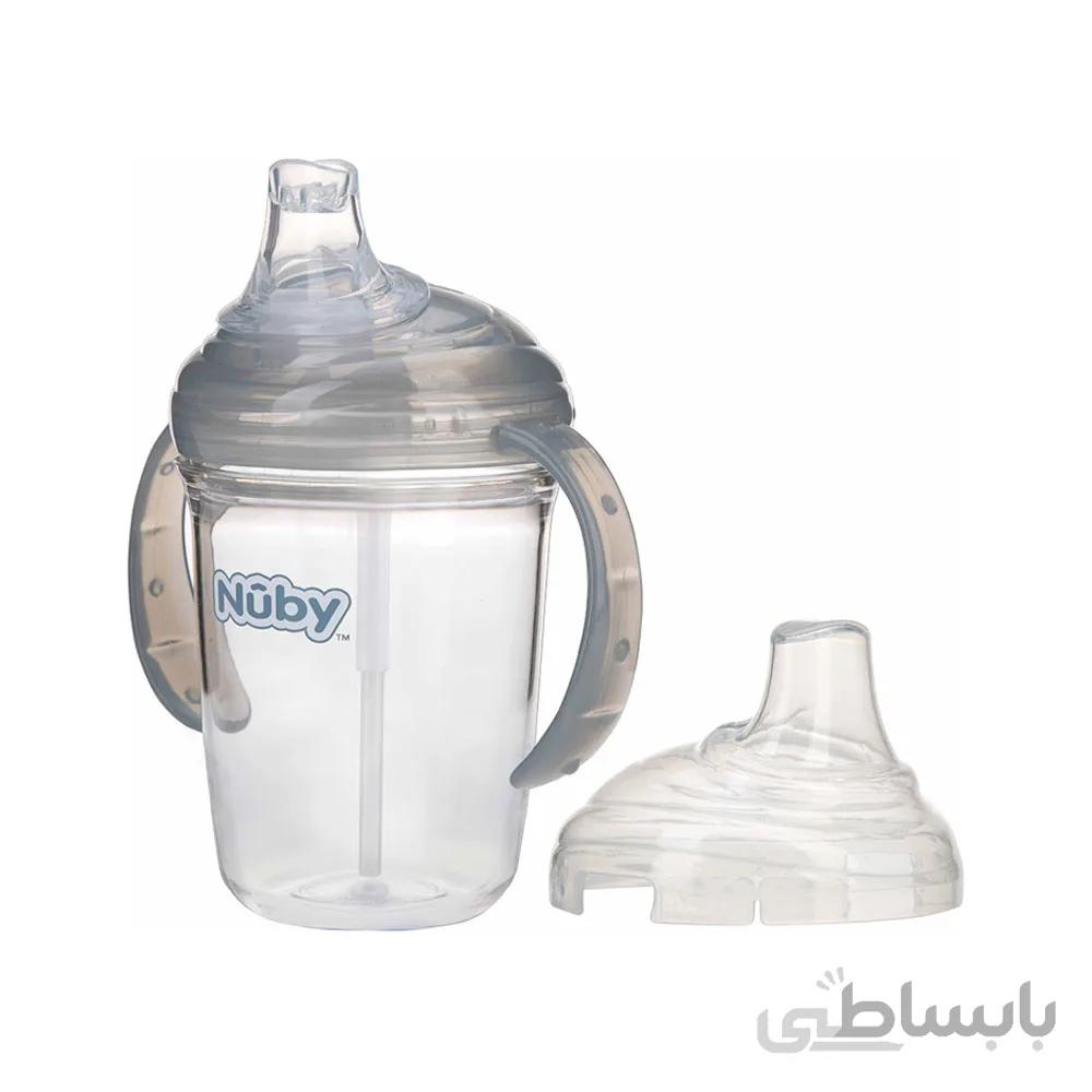 لیوان آبمیوه خوری نی دار 6+ ماه نابی NUBY ظرفیت 240 میلی لیتر طوسی