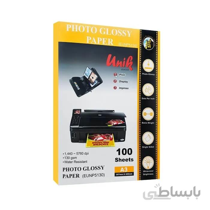 کاغذ فتو گلاسه براق 130 گرم RC یونیک سایز A3