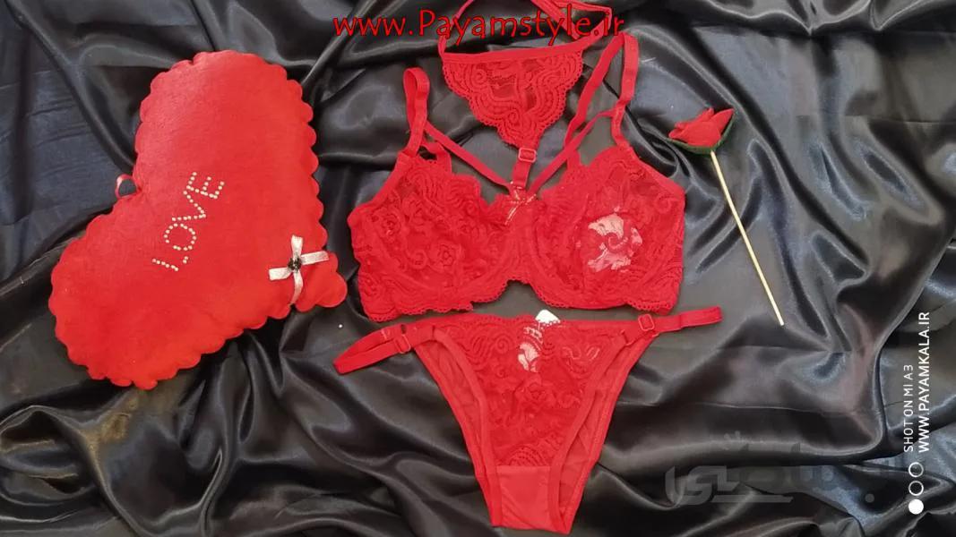 ست شورت و سوتین گیپوردار دانتل گره ای سایز 85 (قرمز)