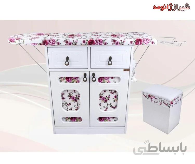 ميز اتو و چرخ خیاطی تاشو عروس MDF با کاناپه سبد لباسی کد 112