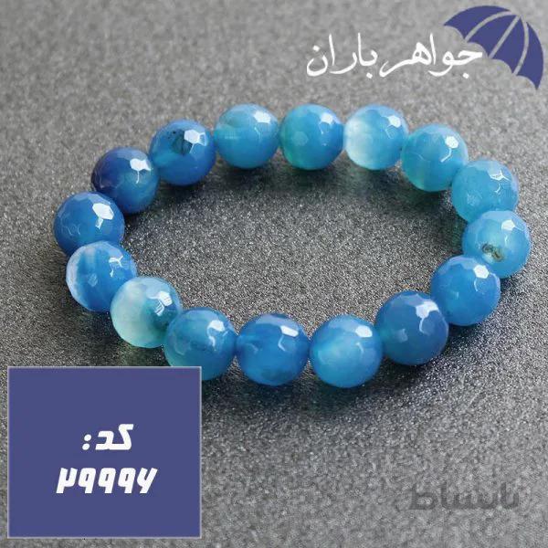دستبند عقیق آبی تراش دار خوشرنگ کد ۲۹۹۹۶