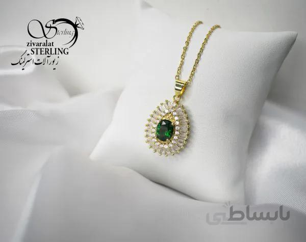 گردنبند زنانه نگین سبز اشکی کوچک