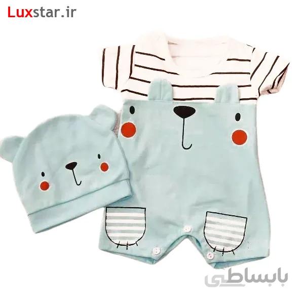 رامپر نوزادی طرح خرس دو جیب آبی ا baby cloth 1646