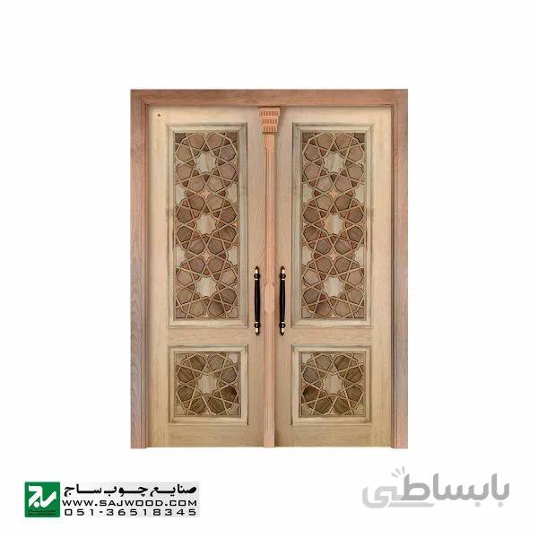 درب چوبی ورودی حرم ،مسجد، امامزاده سنتی صنایع چوب ساج مدل L8
