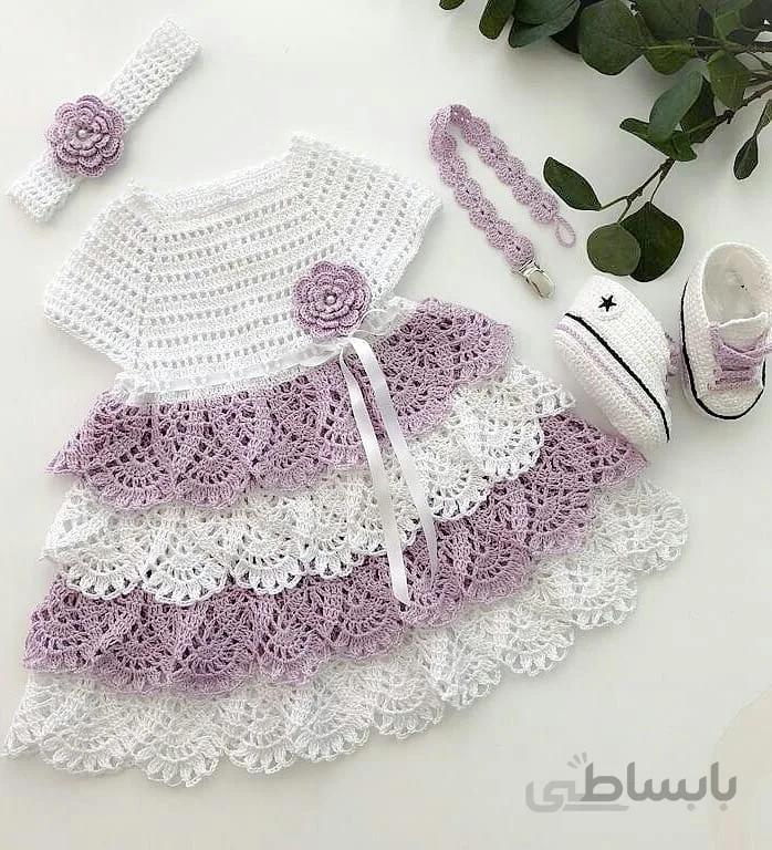 پیراهن نوزادی بافتنی باپاپوش مدل77-PP-GGII