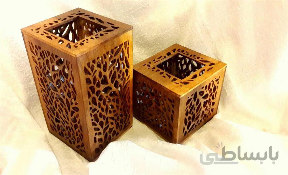 جاشمعی طرح درخت با تکنیک مشبک کاری با چوب گردو ا Candlestick the plan tree with the technique of perforation with walnut wood
