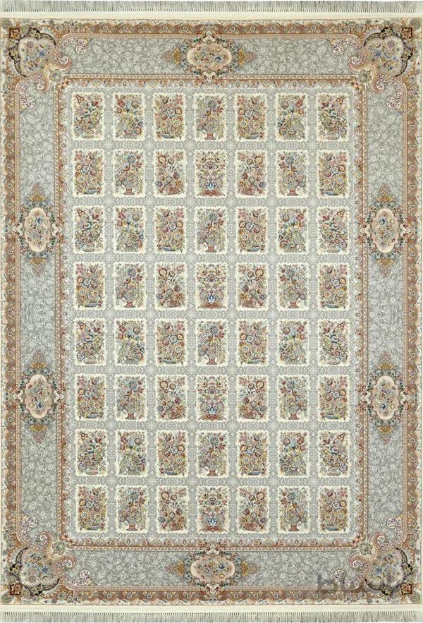 فرش کاشان 1200 شانه طرح خشتی کرم برجسته