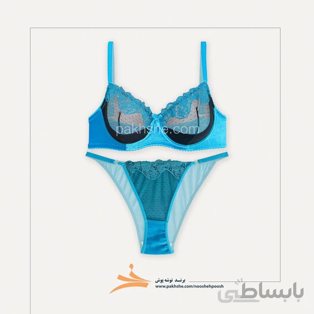 ست جکدار فیروزه ای مخملی فنردار برند نوشه پوش کد 85018