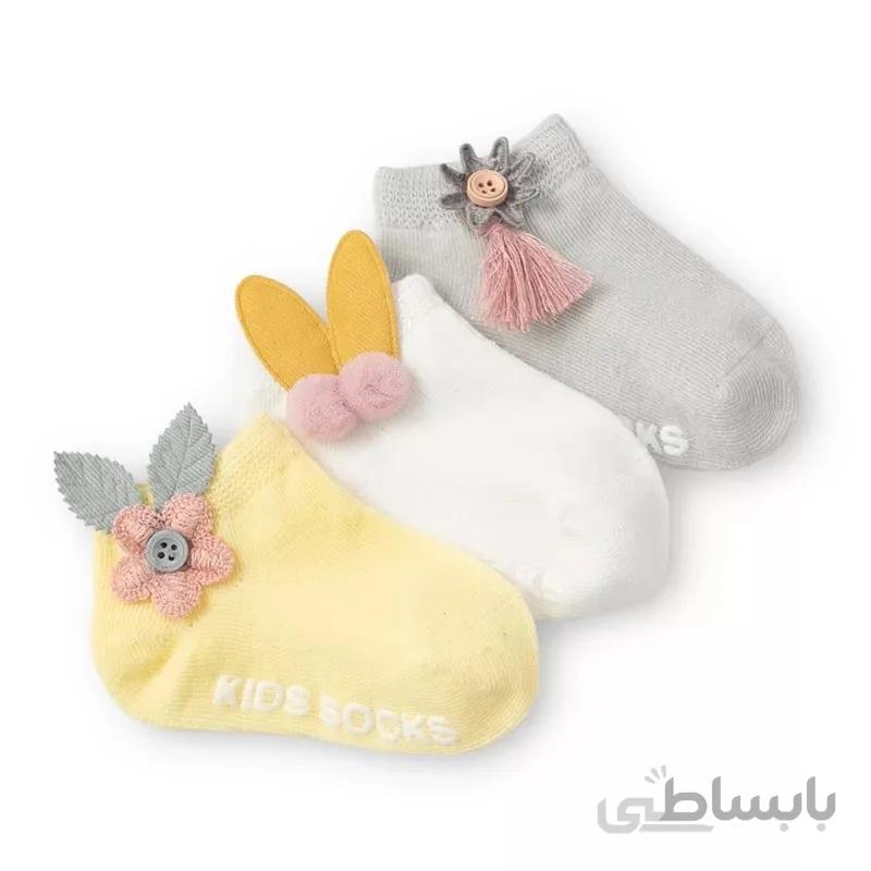 پک جوراب بچه گانه عروسکی طرح گل