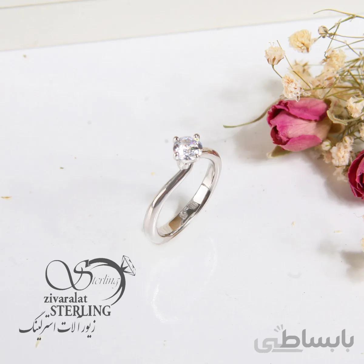 انگشتر نقره زنانه آبکاری طلا سفید