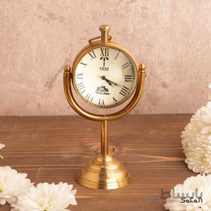 ساعت برنجی طلایی عقربه ای پایه دار باتری خور