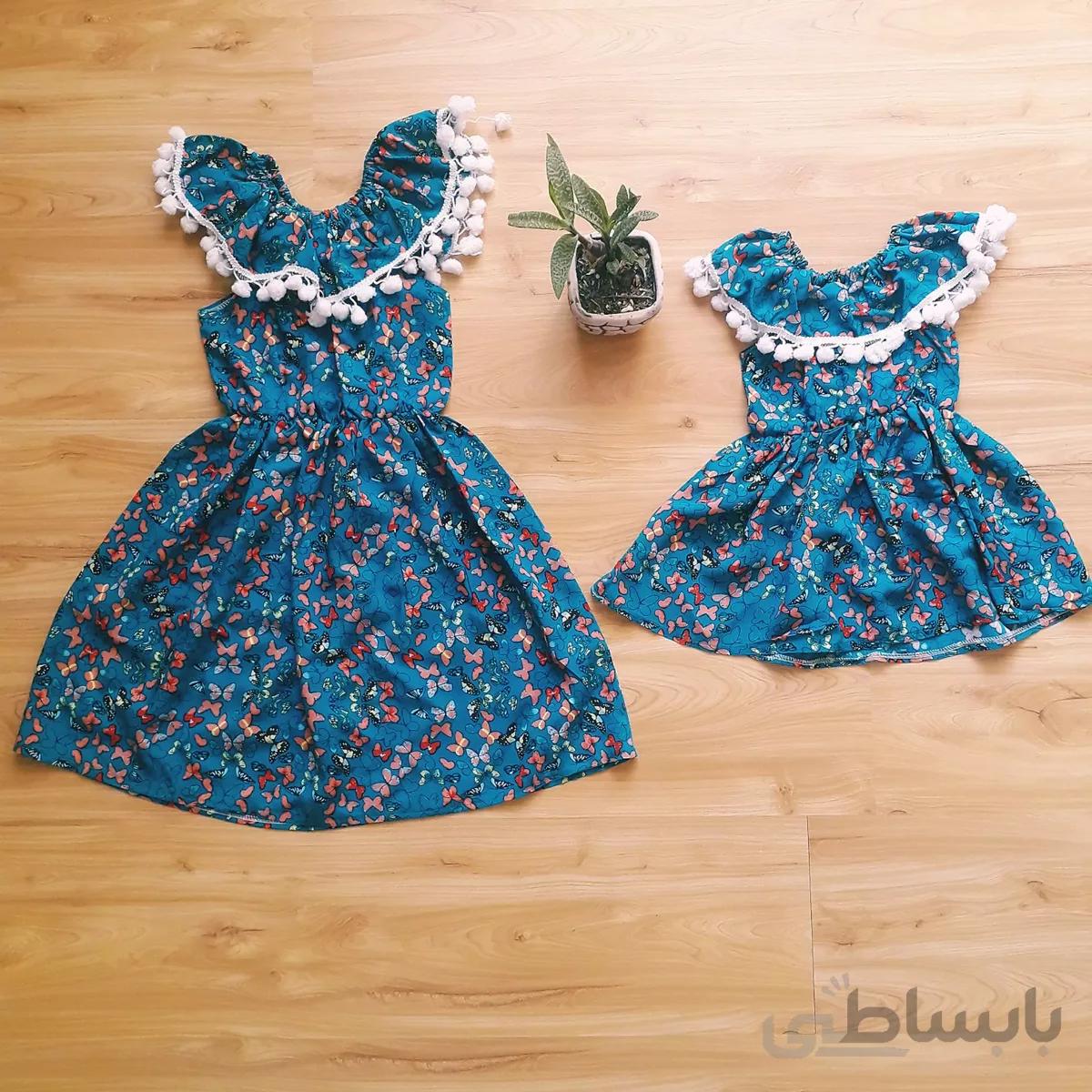 سارافن ساحلی نخی گل دار ابی 40 45 50
