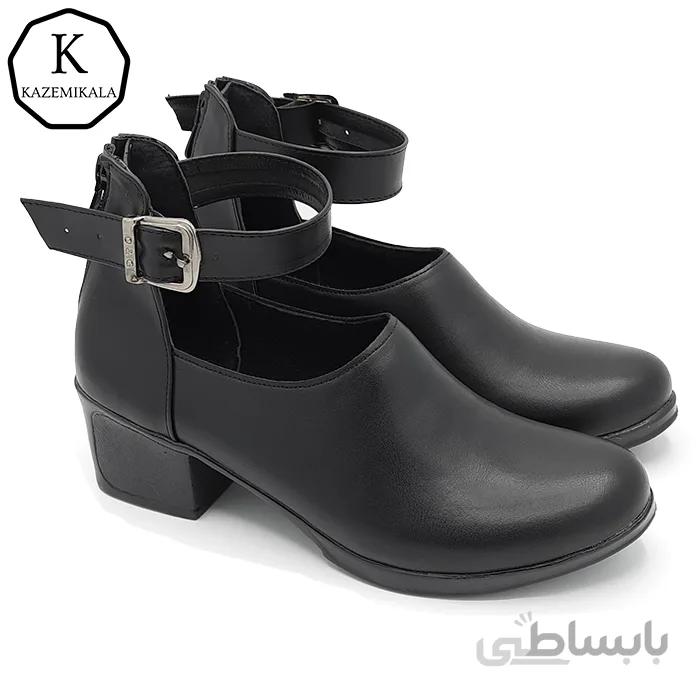 کفش چرم زنانه مدل پشت زیپ مچی رنگ مشکی