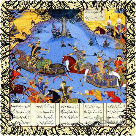 رومیزی مخمل مربع مینیاتور شکارگاه و سیاه مشق