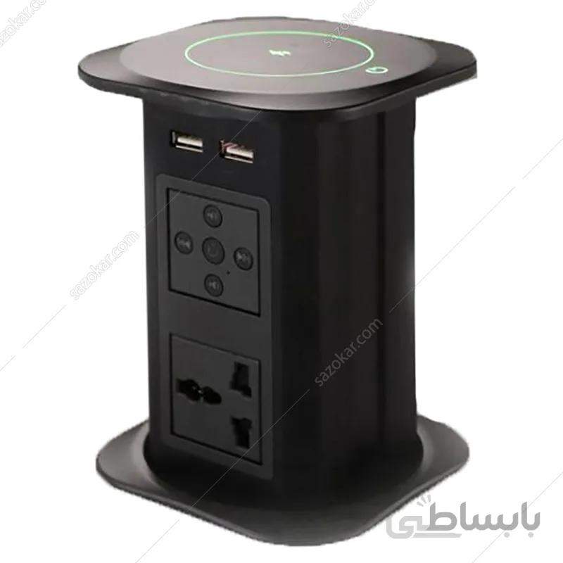 پریز برق استوانه ای برقی با قابلیت پخش موسیقی رنگ مشکی مات فانتونی مدل N373 ا Electric power outlet cylindrical color-capable music player