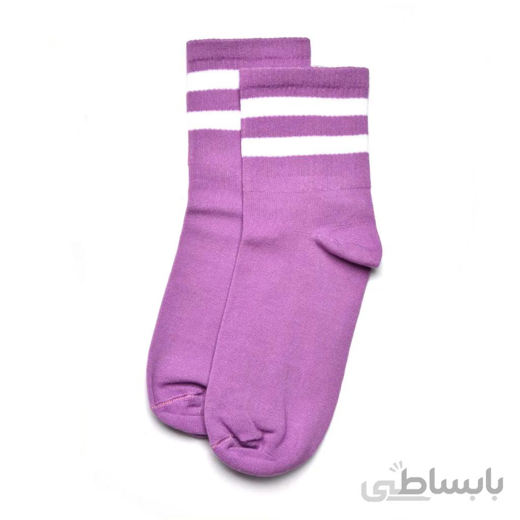 جوراب نیم ساق دوخط بنفش روشن بارو