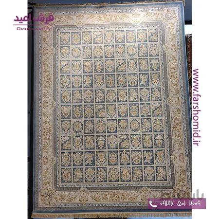 فرش ماشینی 1200 شانه 8 رنگ کد 350 خشتی آبی اطلسی طلایی کلکسیون رویال شاهکار آریایی