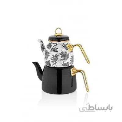 ست کتری و قوری پاچی مدل Siyah Yaprak Desenli