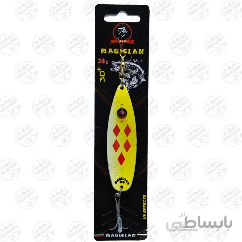 طعمه قاشقک ماهیگیری زرد مجیکن ۲۸ گرمی یووی سه بعدی G2