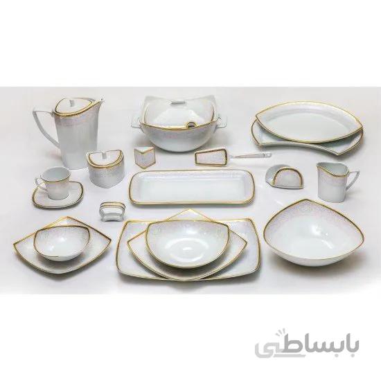 سرویس غذاخوری 12 نفره 105 پارچه چینی پردیس کاشان قالب پاریس طرح صنم طلایی کد 463B