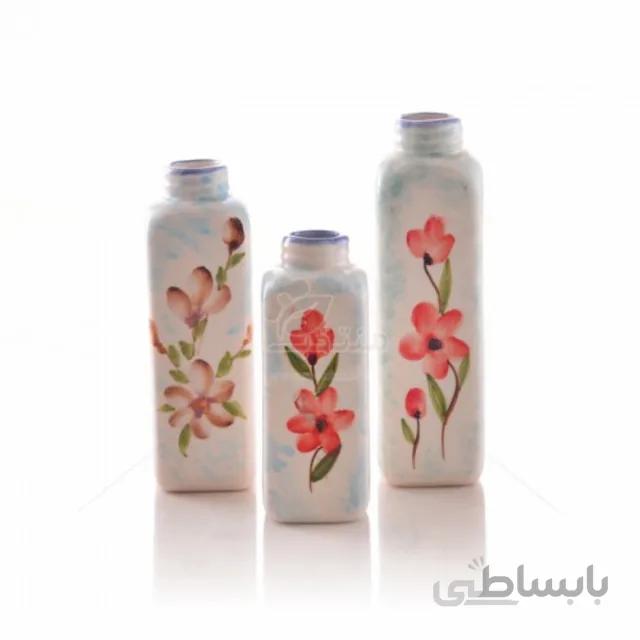 مجموعه سه عددی گلدان سرامیکی استوانه ای طرح شکوفه