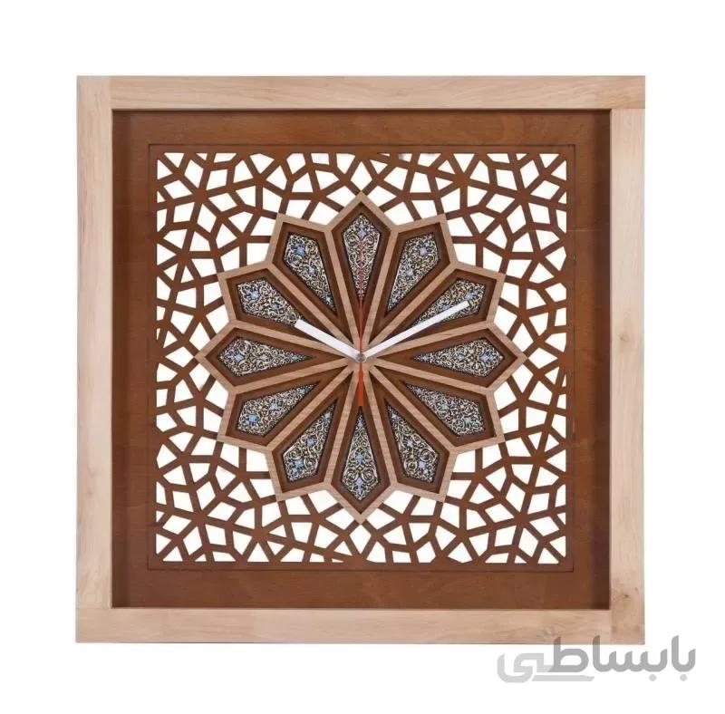 ساعت گره چینی مجموعه چوب و مینا طرح ترنج قهوه ای ا ساعت گره چینی مجموعه چوب و مینا طرح ترنج قهوه ای