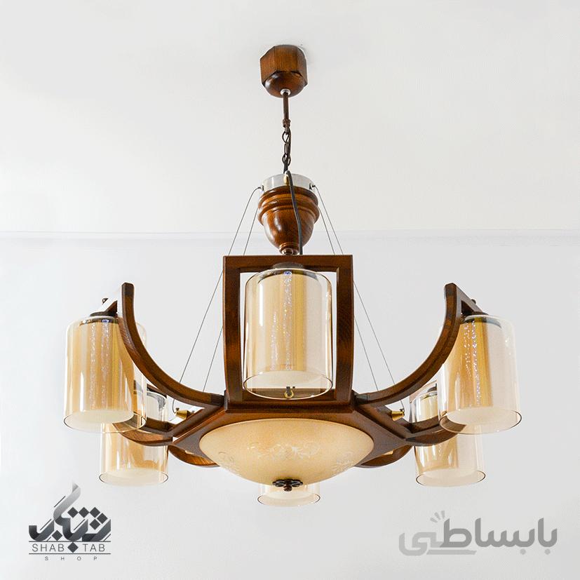 لوستر چوبی سفینه شش شعله دارکار کد 245