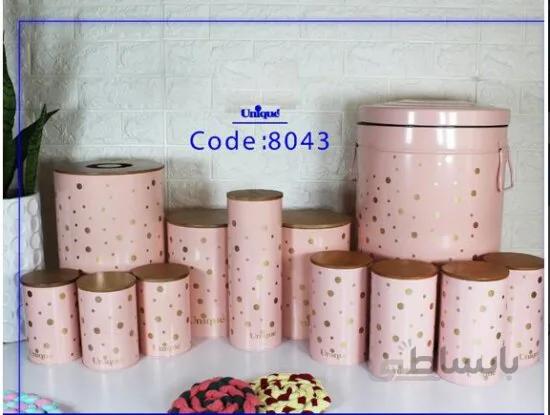 سرویس ۱۲ پارچه فانتزی صورتی خالدار طلا درب بامبو یونیک UN-8043 — تصویر 1