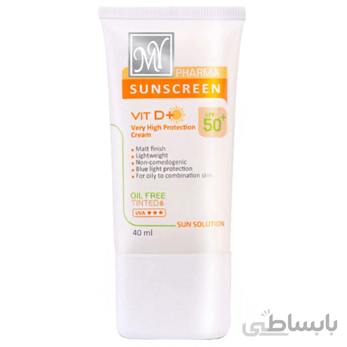 کرم ضد آفتاب رنگی مای فارما SPF50 مناسب پوست های چرب و مختلط حجم 40 میل