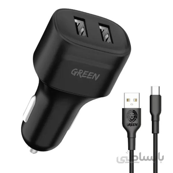 شارژر فندکی گرین مدل GNCC24TYCBK به همراه کابل تبدیل USB به USB-C