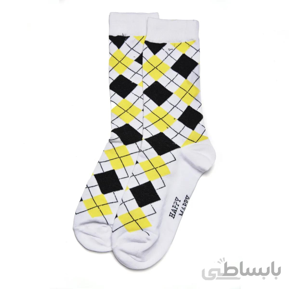 جوراب ساقدار لوزی سفید بوم