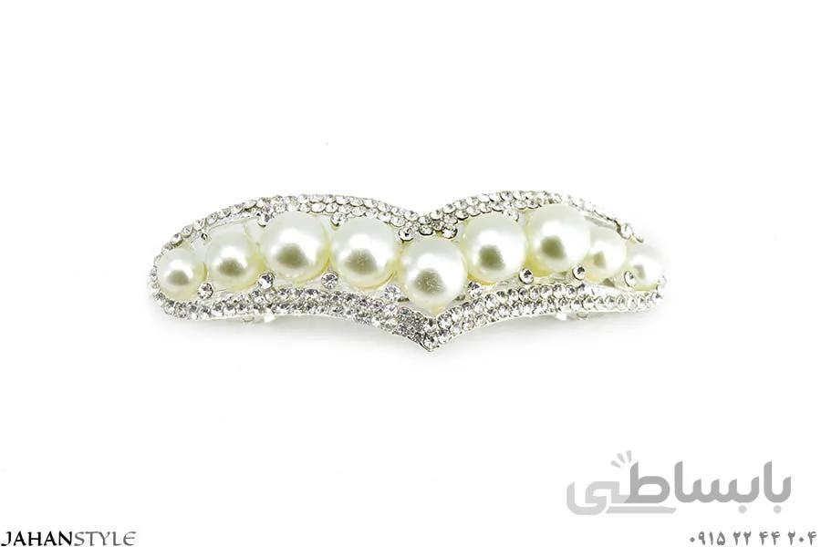 گیره مو نگین دار مرواریدی طرح قلب