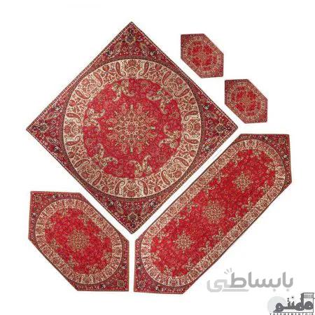 سرویس کامل رومیزی ترمه طرح شاهسوند رنگ قرمز