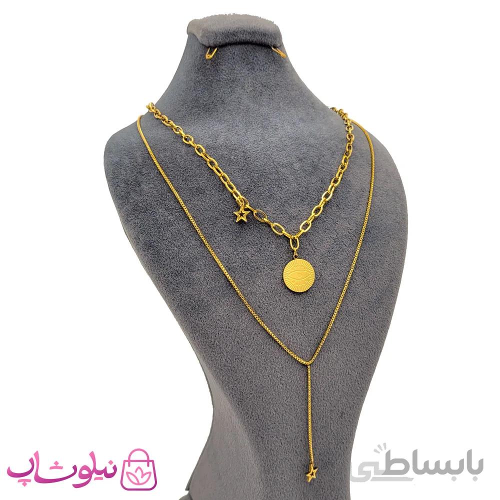 گردنبند زنانه استیل دو ردیفه آویزدار