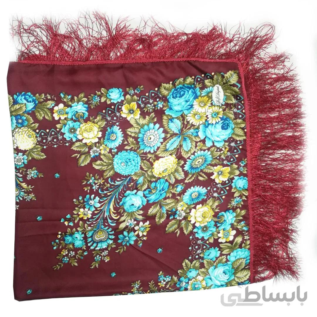 روسری ترکمنی گلدار زمینه قهوه ای