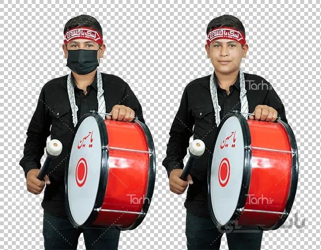 عکس عزادار با ماسک و طبل
