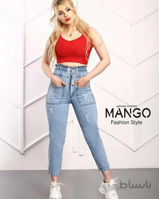 شلوار جین مام فیت جیب جلو ترک MANGO قد 95