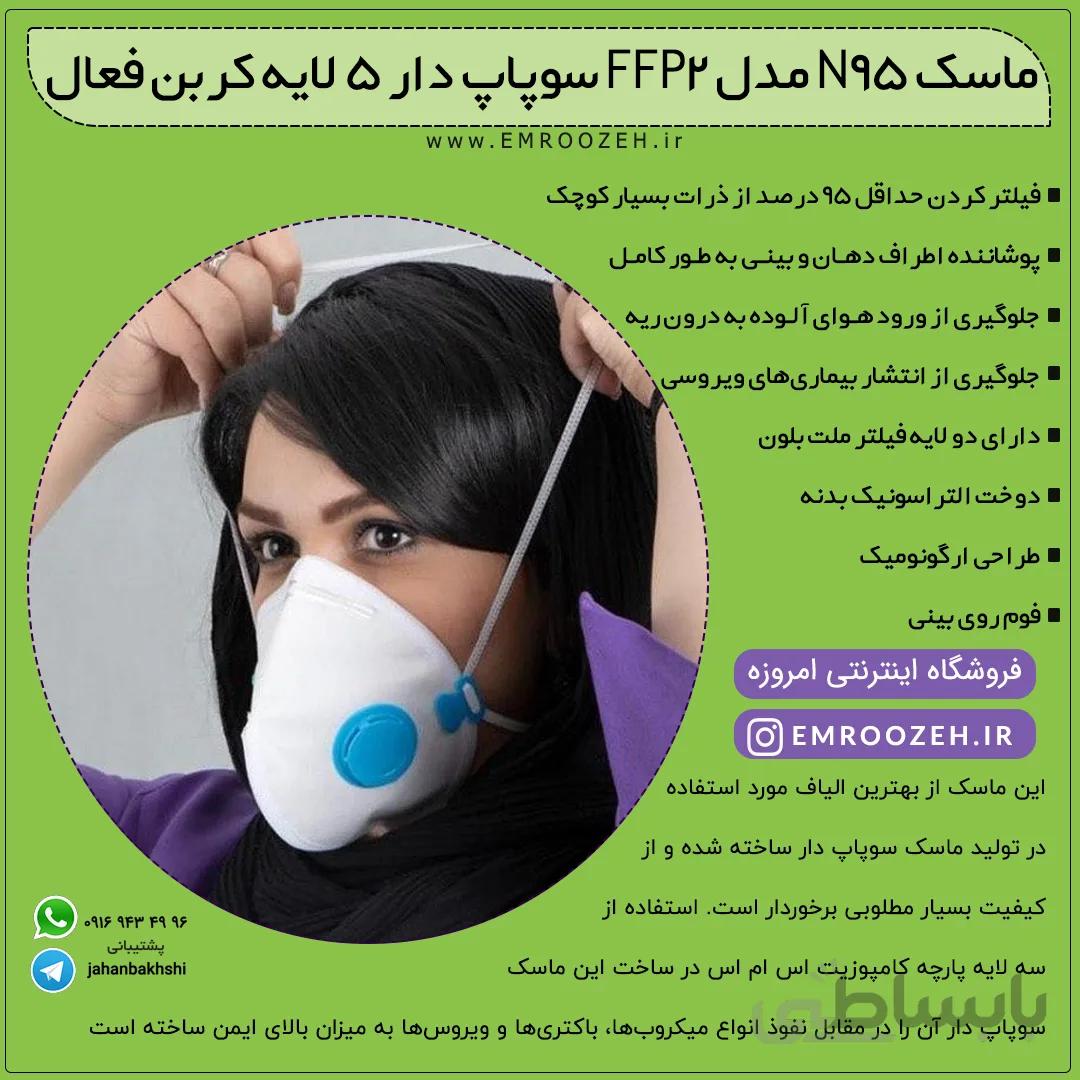 ماسک N95 مدل ffp2 سوپاپ دار 5 لایه کربن فعال