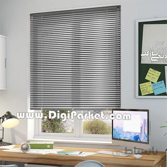 پرده کرکره فلزی نقره ای ساده ۱۶ میلیمتری کد P30 ا 16mm silver venetian blind